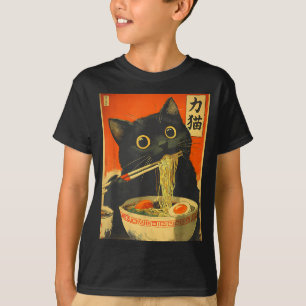 Söt katt som äter Ramen nudlar Roligt Anime-presen T Shirt