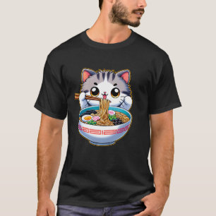 Söt katt som äter Ramen Rolig nudel älskare T Shirt