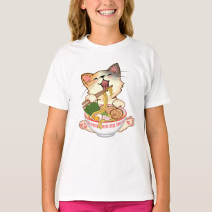 Söt katt som äter Ramen Rollig tecknad Anime-katt T Shirt