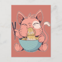 Söt katt som äter Ramen
