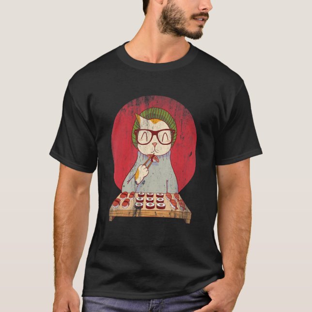 Söt katt som äter sushi t shirt (Framsida)