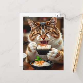 Söt katt som äter sushiroll vykort