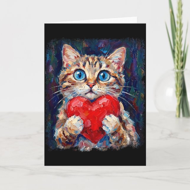 Söt katt som håller hjärtvalentin Kittens älskare  Kort (Framsida)