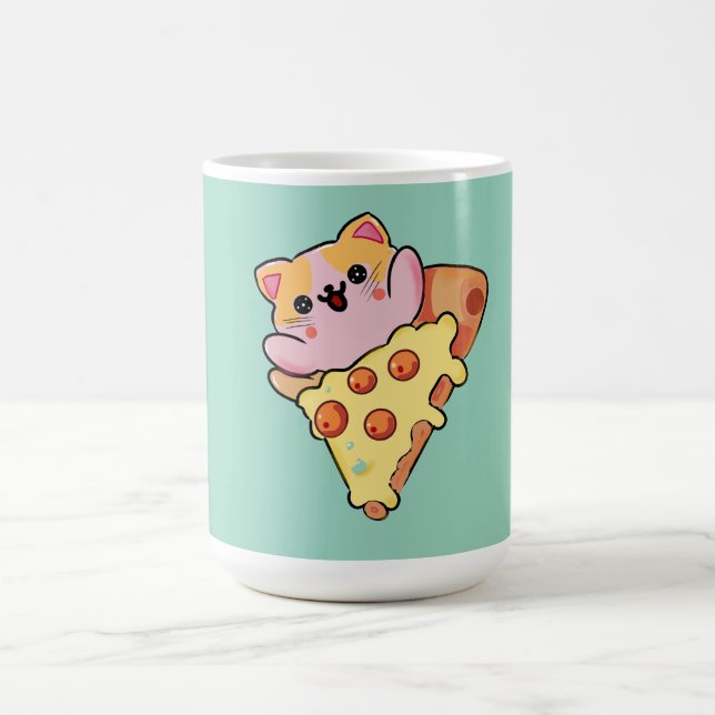 Söt Katt som kramar Pepperoni Pizza Tecknad Film Kaffemugg (Center)