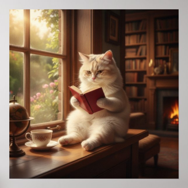 Söt katt som läser poster (Framsidan)