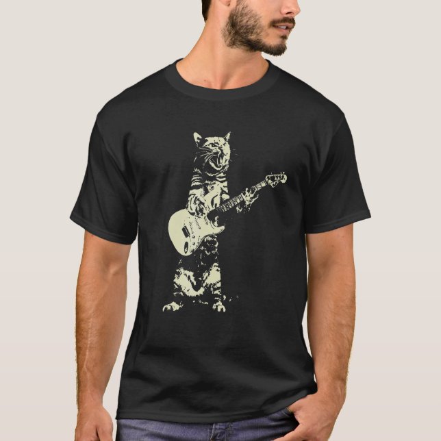 Söt katt som spelar gitarr t shirt (Framsida)