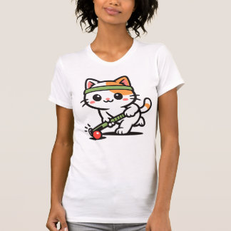 Söt katt som spelar landhockey t shirt