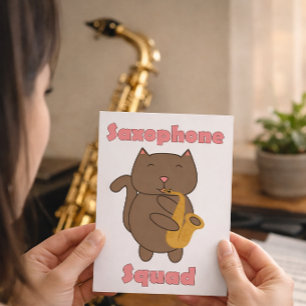 Söt katt som spelar saxofon “Saxofon Squad” Musik Vykort