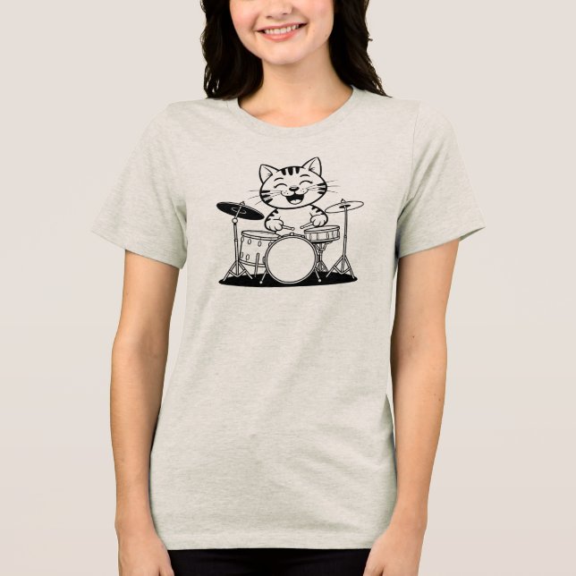 Söt katt som spelar trummor t shirt (Framsida)
