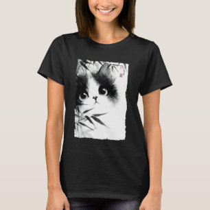 Söt katt som tittar genom bambu Japansk Sumi-e kon T Shirt