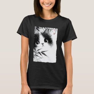 Söt katt som tittar genom bambusträd Japansk Sumi- T Shirt