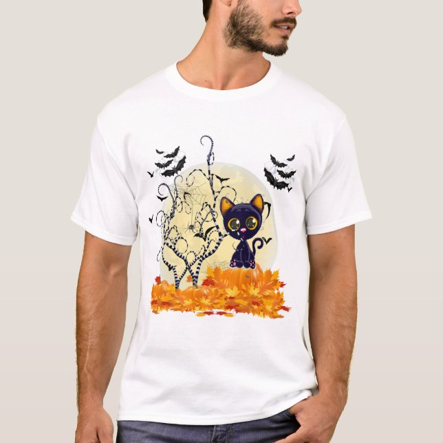Söt katt som väntar på Halloween T Shirt (Framsida)