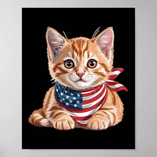 Söt Katt Sommar Flagga Us Minnesdag  Poster (Framsidan)