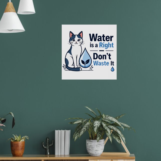 Söt Katt Spara Vatten Miljömedvetenhet  Poster (Vardagsrum 1)