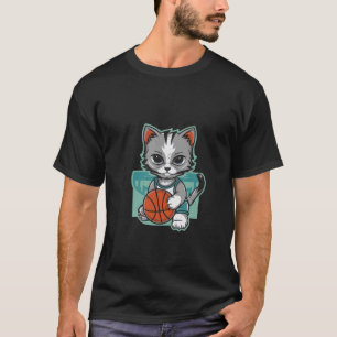 Söt katt spela basketboll med kläder, roligt t shirt
