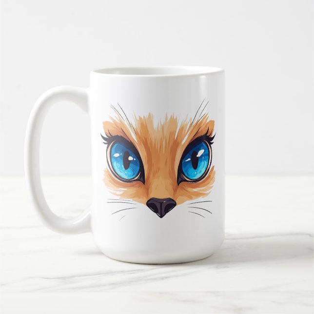 Söt Katt Stor Blå Ögon Söt Djur Illustrat Kaffemugg (Vänster)