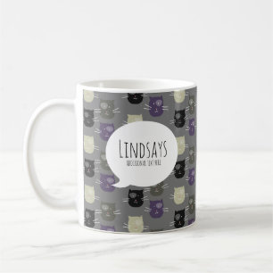 Söt Katt Svart Lila Grå Kaffemugg