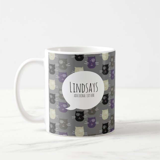 Söt Katt Svart Lila Grå Kaffemugg (Vänster)