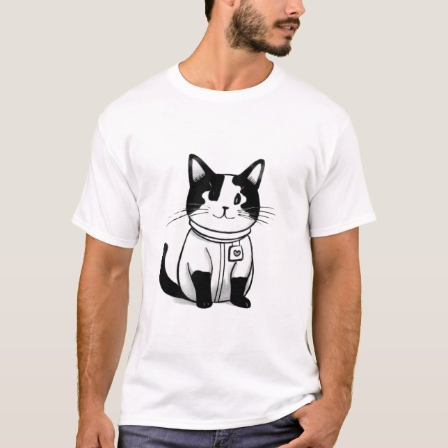 Söt katt svart och vit t shirt (Framsida)