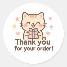 Söt Katt Tack Sticker Runt Klistermärke