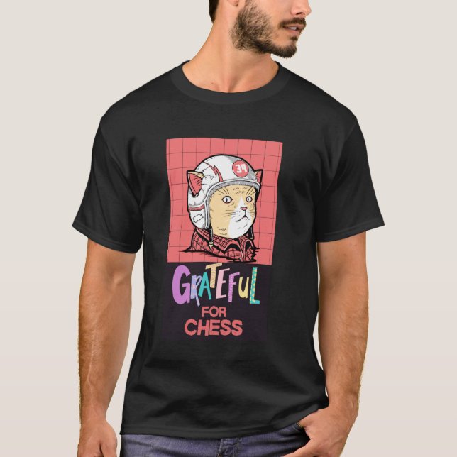Söt katt, tacksam för schack t shirt (Framsida)
