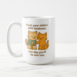 Söt Katt Tecknad Bild Äldre Inspirerande Citat Kaffemugg