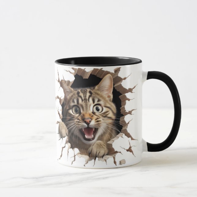 Söt katt tittar ut från en vägg mugg (Höger)
