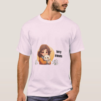Söt katt tjej lurviga vänner estetisk t-shirt