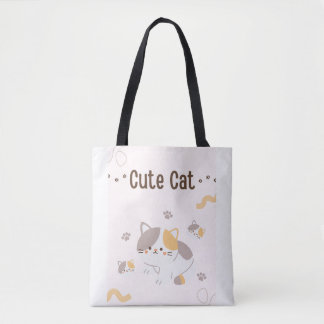 Söt katt-totebag | Kawaii-katt canvasväska Tygkasse