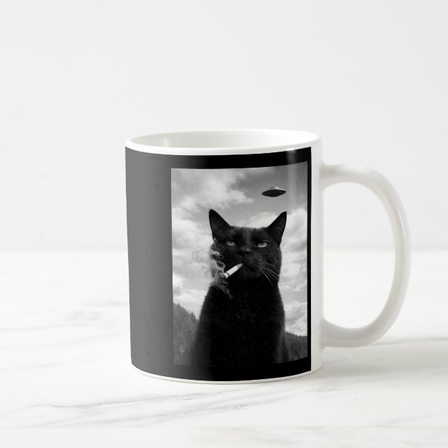 Söt Katt Ufo Meme Selfie Utomjording Kaffemugg (Höger)