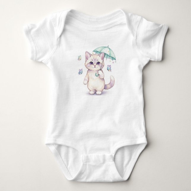 Söt Katt Under Paraply, av Natasha Us   T Shirt (Framsida)