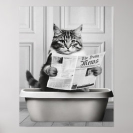 Söt Katt Väggkonst, Svart och Vit liten Badrum Poster