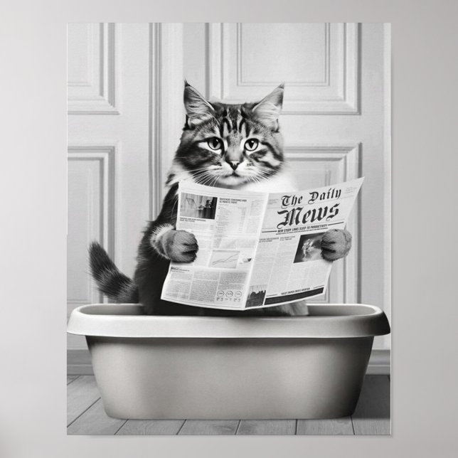 Söt Katt Väggkonst, Svart och Vit liten Badrum Poster (Framsidan)