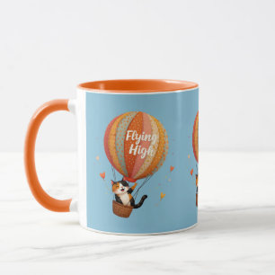 Söt Katt Varm Luft Ballong Whimsical Konst Blå Mugg