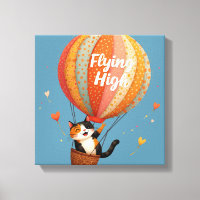 Söt Katt Varm Luft Ballong Whimsical Konst