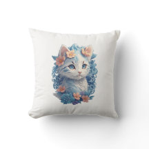 Söt Katt Vattenfärg Målning med Blommig Stänk