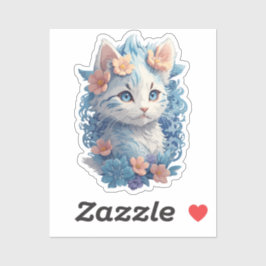 Söt Katt Vattenfärg med Blommig Stänk Klistermärken