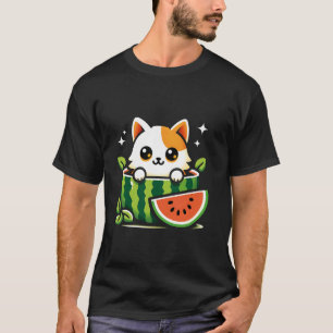Söt Katt Vattenmelon Frukt Älskare Vattenmelon Dag T Shirt
