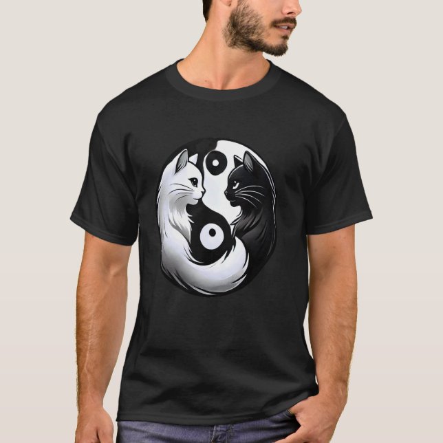 Söt Katt Yin Yang T Shirt (Framsida)