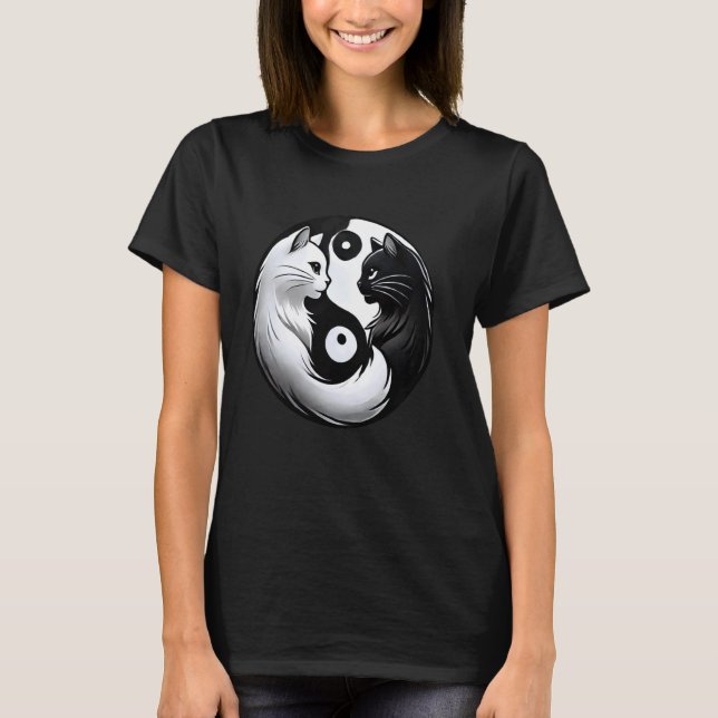Söt Katt Yin Yang T Shirt (Framsida)