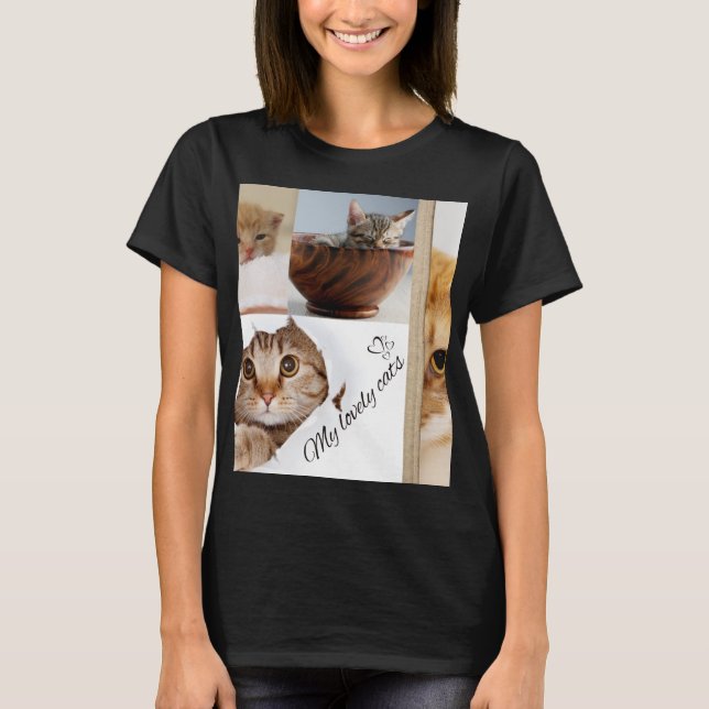 Söt kattälskare Collage T-shirt med Meow-design |  (Framsida)