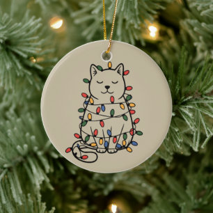 Söt kattälskare julbelysning kattmamma jul julgransprydnad keramik