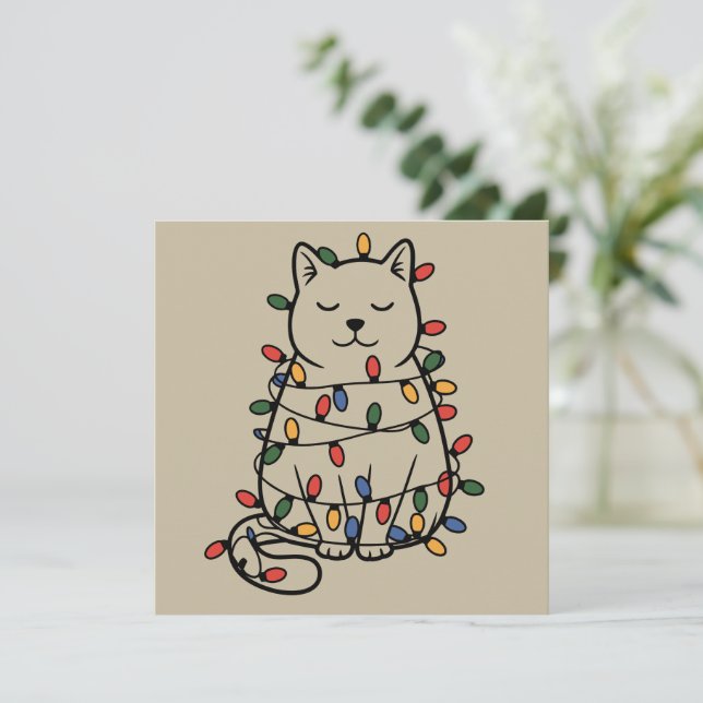 Söt kattälskare julbelysning kattmamma jul julkort (Stående Fram)