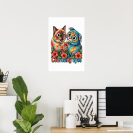 Söt kattälskare Katt Rolig Siamese & Chartreux Cha Poster