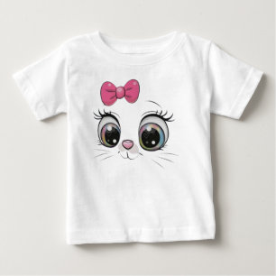 Söt kattansikte med rosa rosett baby-t-shirt t shirt