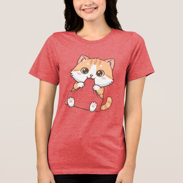 Söt Kattbett Händer T-shirt (Framsida)