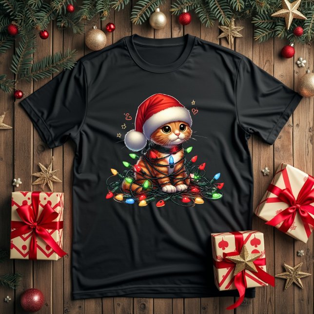 Söt kattchristmas ljus t shirt (Skapare uppladdad)