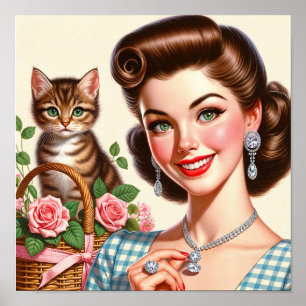 Söt kattdam poster