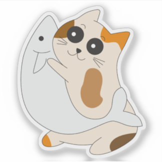Söt Kattdekal; Kattunge med Fisk Klistermärken
