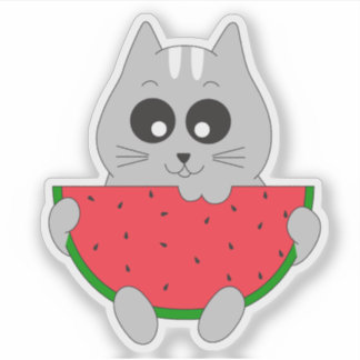 Söt Kattdekal; Kattunge som äter vattenmelon Klistermärken